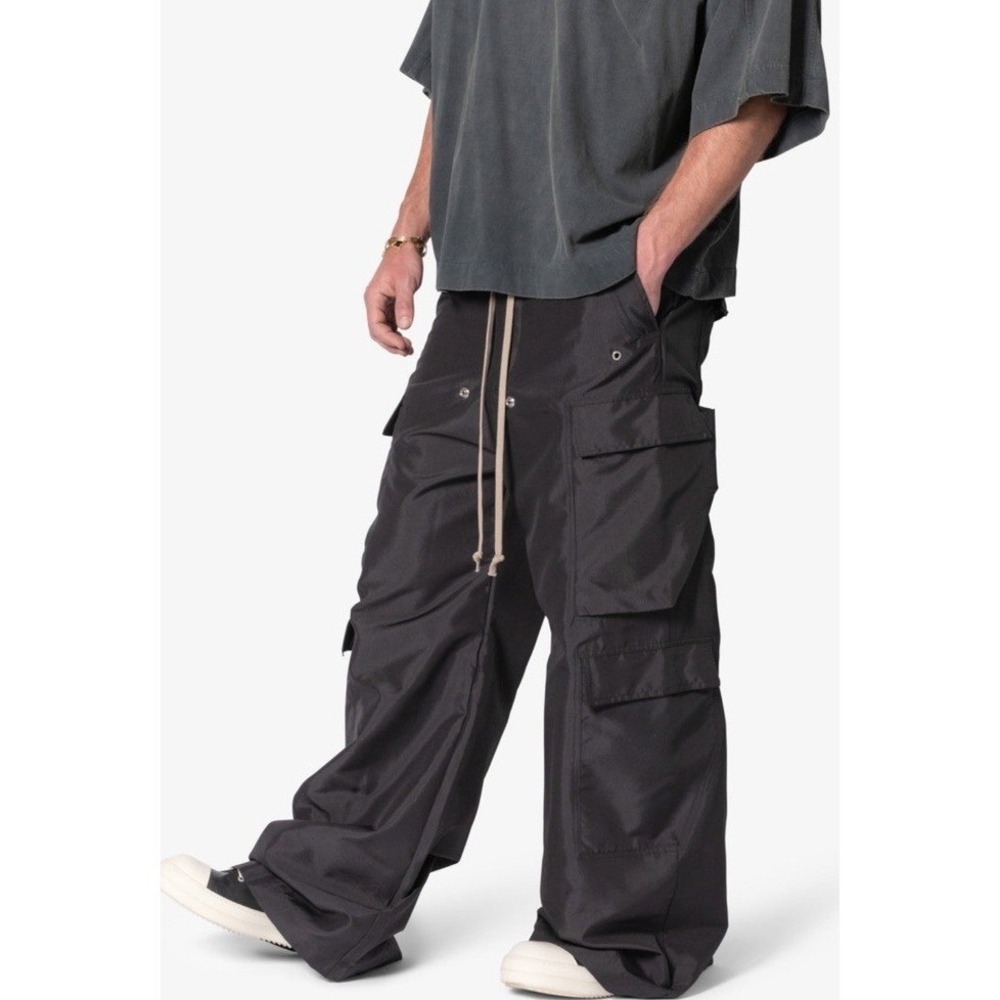 New MNML Men's Black Rave Double Cargo Pants Baggy Canvas Drawstring Size L